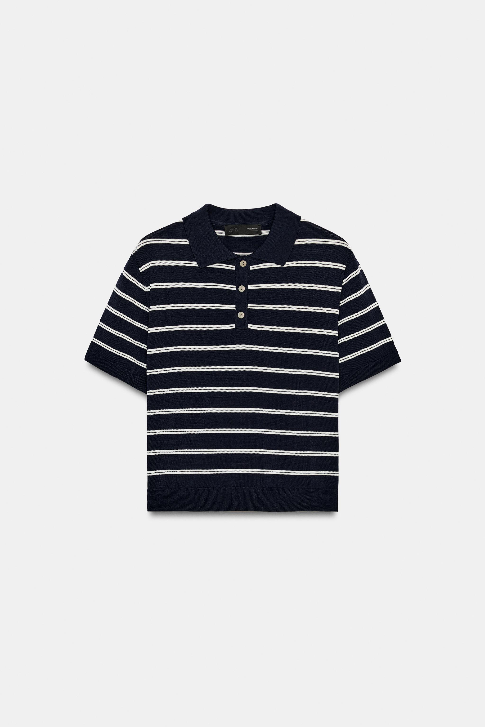 Zara SHORT SLEEVE STRIPED KNIT POLO — фото 6