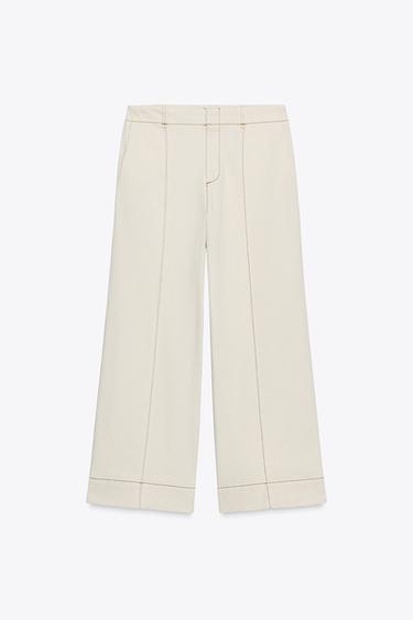 Zara TOPSTITCHED CULOTTES - Ecru