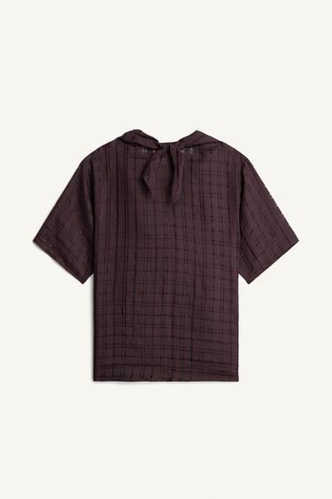 TEXTURED 100% LINEN SHIRT WITH SCARF - Dark aubergine by Zara - Image 4
