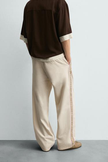 EMBROIDERED STRIPE TROUSERS - Ecru by Zara - Image 2