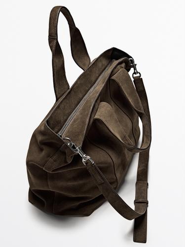 Zara Split suede leather tote bag - Brown - Image 0