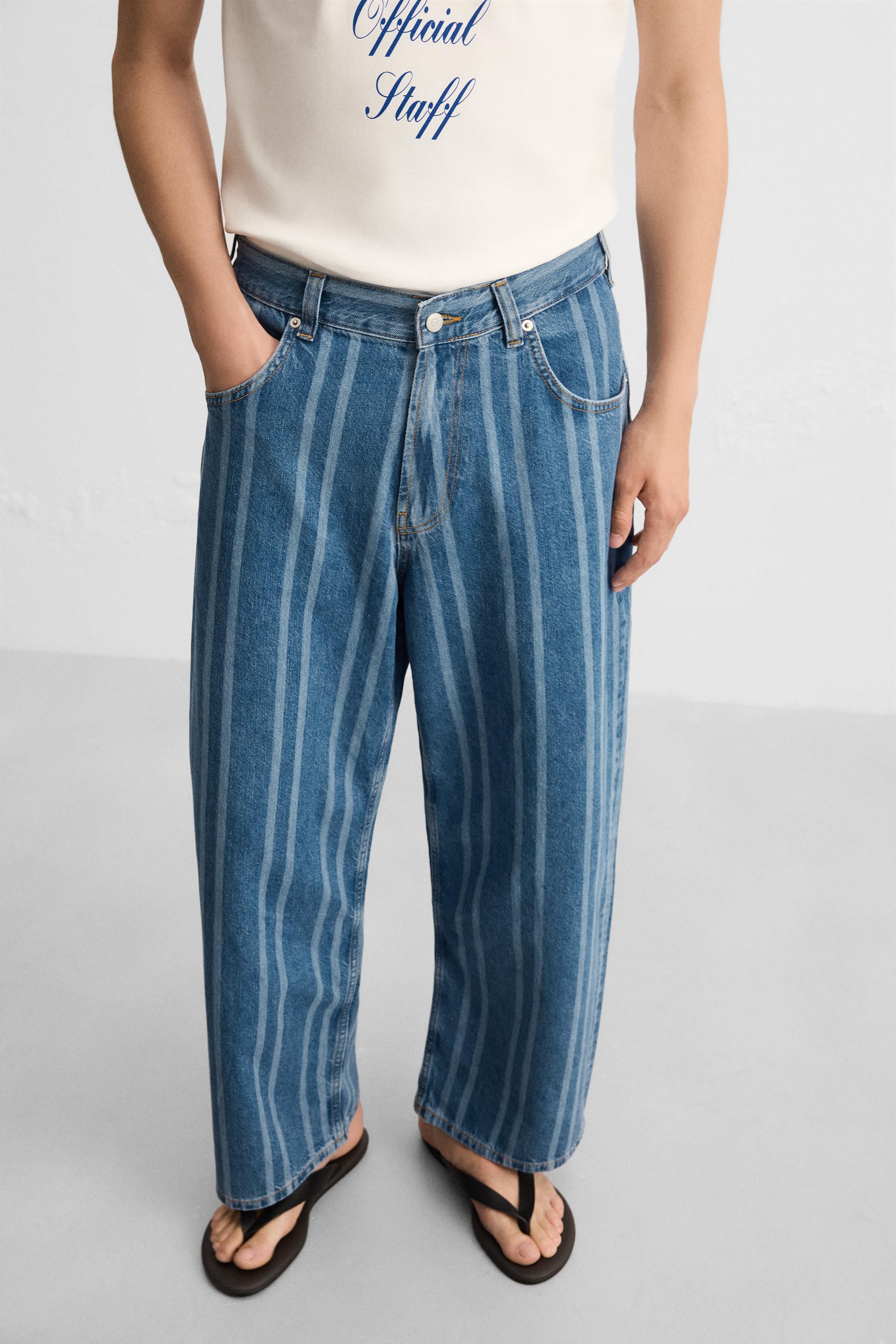 STRIPED RELAXED FIT JEANS - Blue | ZARA United States