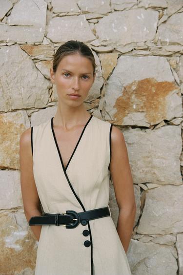 ROBE MIDI EN LIN AVEC CEINTURE - Beige clair de Zara - Image 2