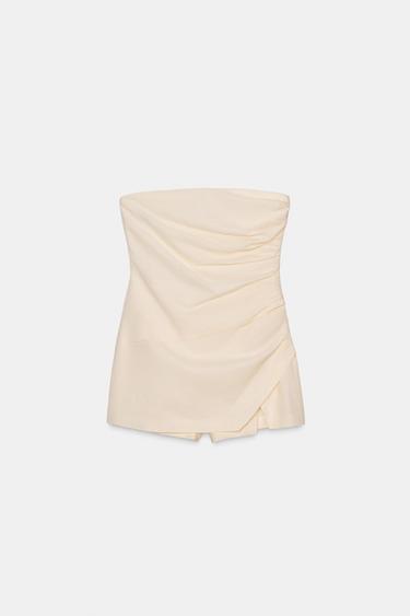 LINEN BLEND BANDEAU PLAYSUIT - Ecru by Zara - Image 0
