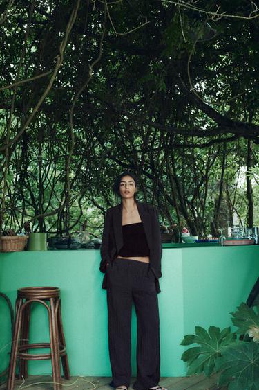 CREASED-EFFECT PALAZZO TROUSERS - Anthracite grey by Zara - Image 0