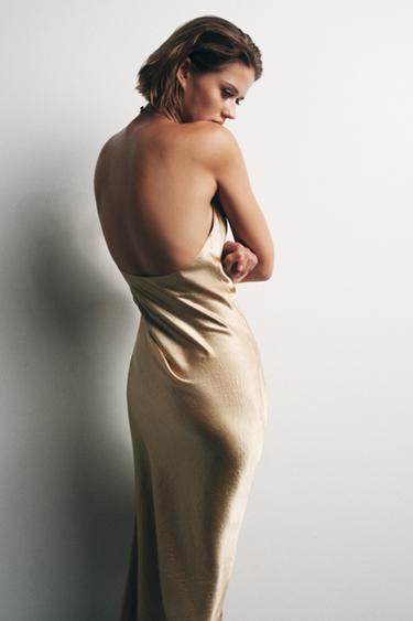 CRINKLE-EFFECT HALTER DRESS - Golden by Zara - Image 2