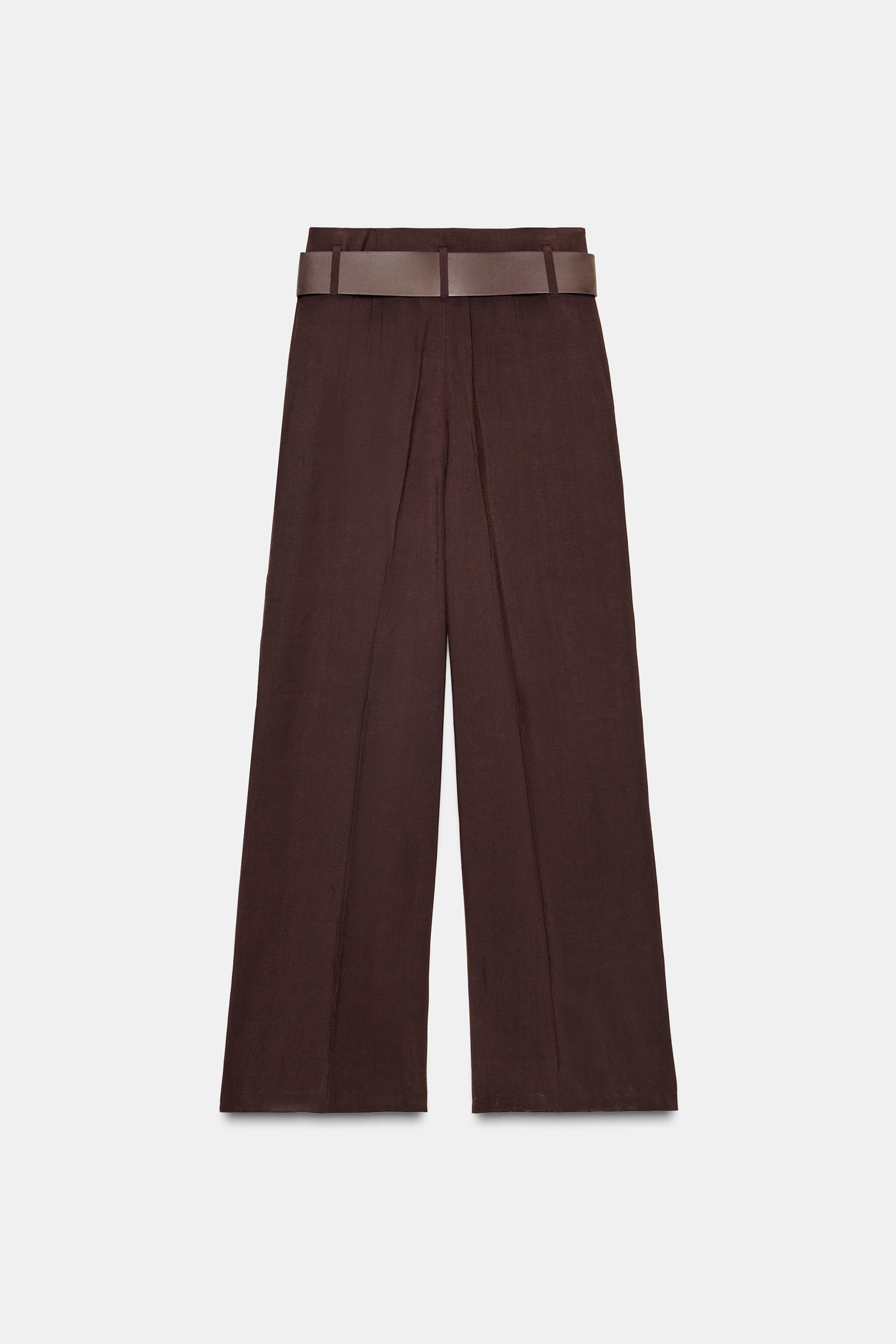 WIDE LEG BELTED PANTS - Dark maroon | ZARA United States