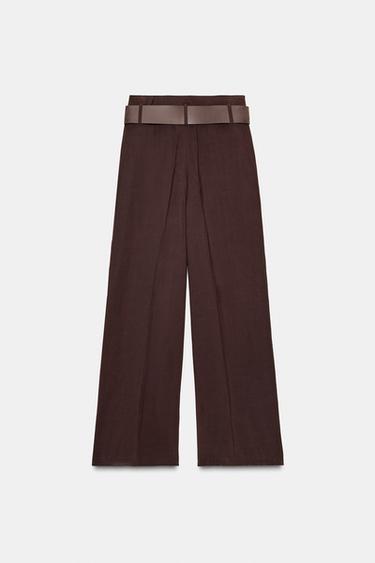 WIDE-LEG TROUSERS WITH BELT - Burgundy by Zara - Image 7