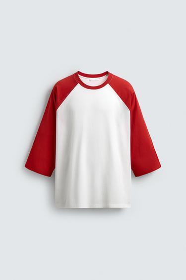 CAMISETA COLOR BLOCK MANGA RAGLÁN - Blanco / Rojo de Zara