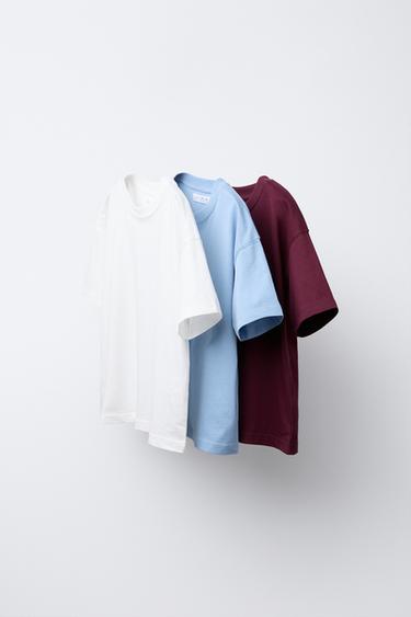 Zara THREE-PACK OF PLAIN T-SHIRTS - Burgundy