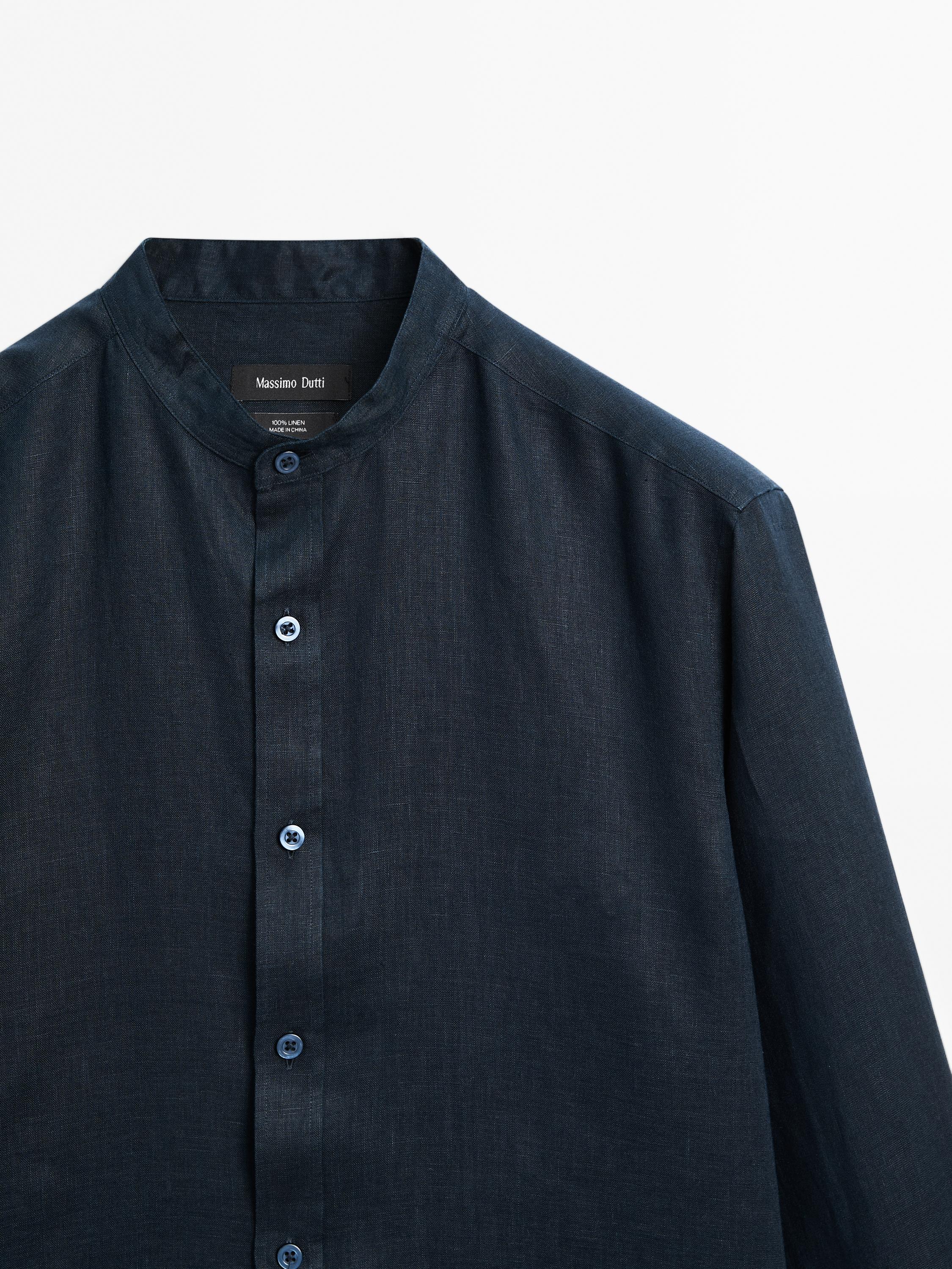 Chemise col mao 100 % lin