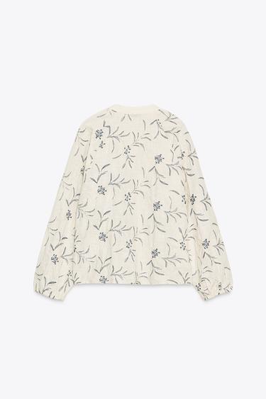 RUSTIC TEXTURED EMBROIDERED BLOUSE - Ecru / Blue by Zara - Image 6