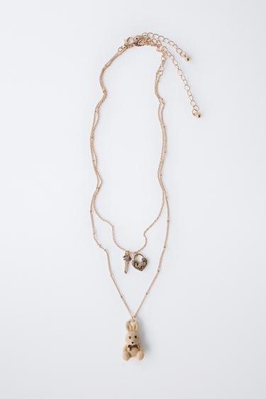 PACK OF TWO FLOCKED BUNNY AND PADLOCK NECKLACES - Golden by Zara - Image 3