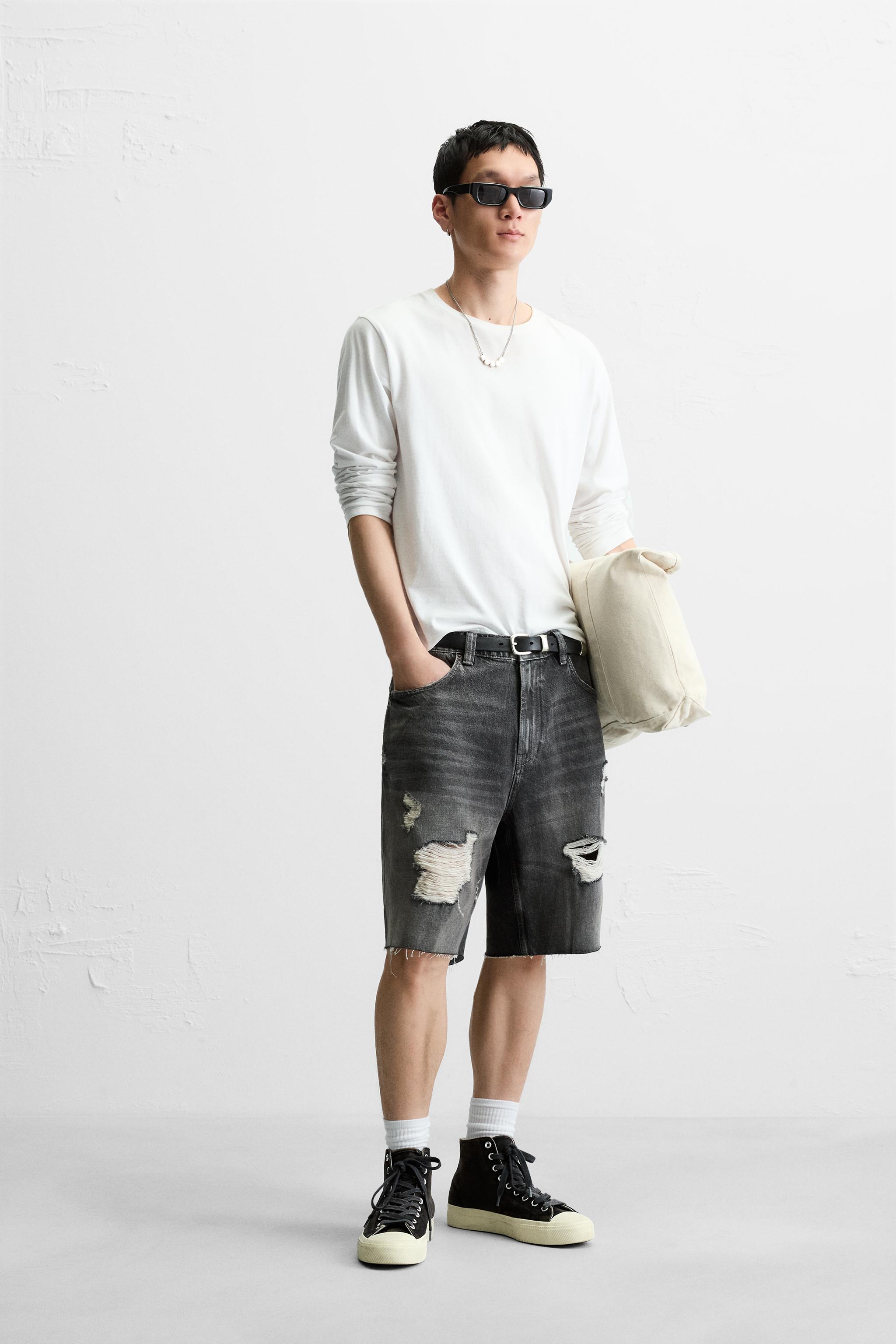 RIPPED DENIM SHORTS - Charcoal | ZARA United States