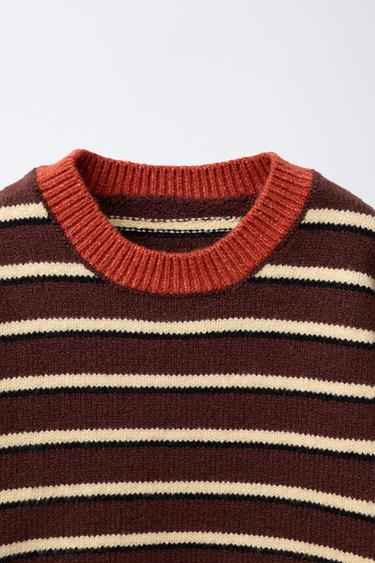 STRIPED KNIT SWEATER - Brown / Ecru by Zara - Image 2