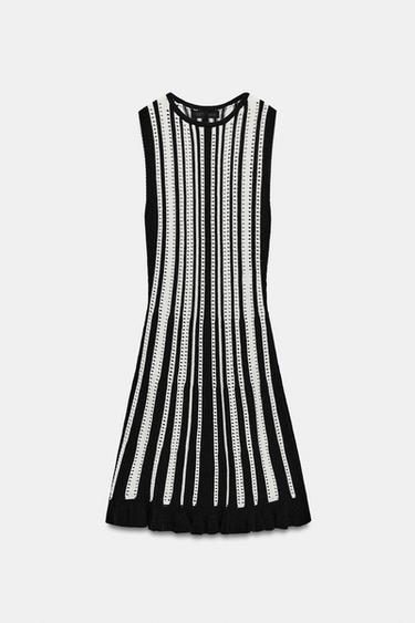 ROBE COURTE EN MAILLE À RAYURES - Blanc / Noir de Zara - Image 6