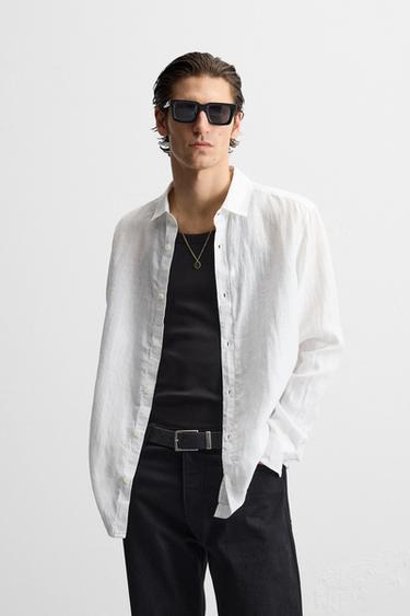 100% LINEN STRIPED SHIRT - White by Zara