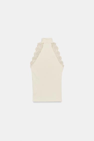 TOP CÔTELÉ DENTELLE - Écru de Zara - Image 6