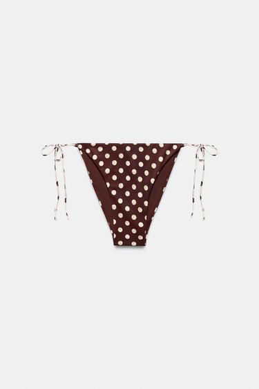 Zara POLKA DOT BIKINI BOTTOMS - Brown
