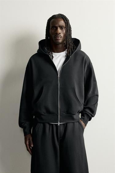 SUDADERA CHÁNDAL CAPUCHA CREMALLERA BÁSICA - Negro de Zara