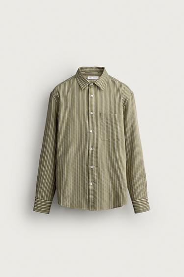 STRIPED FLOWING SHIRT - Green-dry by Zara