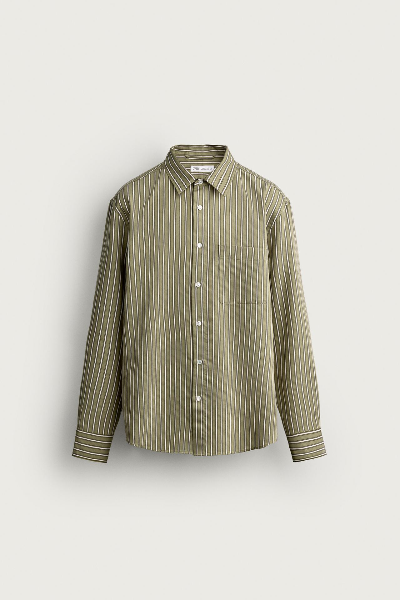 STRIPED FLUID SHIRT — Matte green