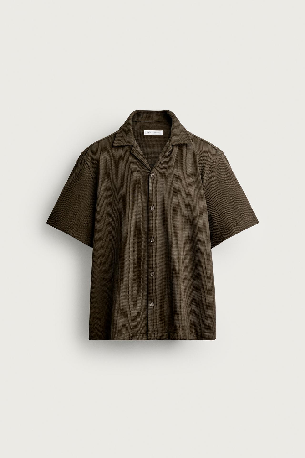 TEXTURED REGULAR FIT SHIRT — Brown