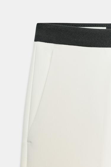 PANTALON DROIT AVEC TAILLE EN CONTRASTE - Blanc cassé de Zara - Image 8