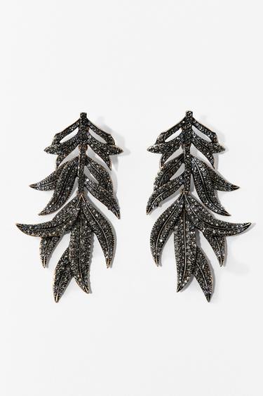 LEAF RHINESTONE EARRINGS - Aged gold by Zara