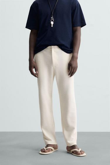 Zara TEXTURED CHINO PANTS - Ecru