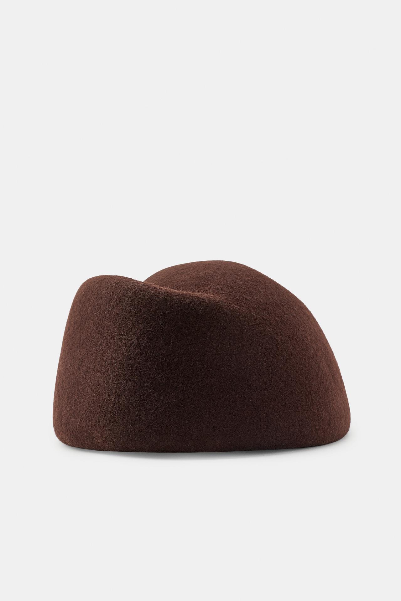 100% WOOL PLAIN PILLBOX HAT — Brown