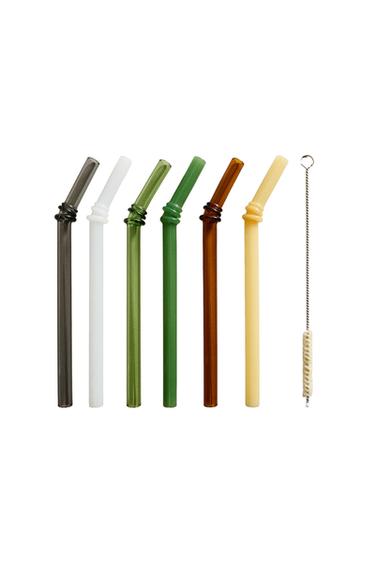 PACK OF COLOURED GLASS STRAWS (PACK OF 6) - Green by Zara
