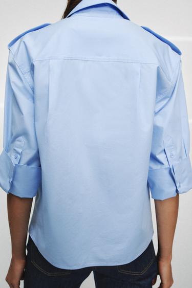 قميص بوبلين بجيوب ZW COLLECTION - أزرق فاتح الخاص بـ Zara