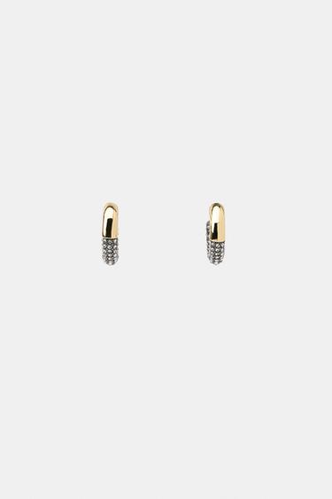 RHINESTONE HOOP EARRINGS - Golden by Zara