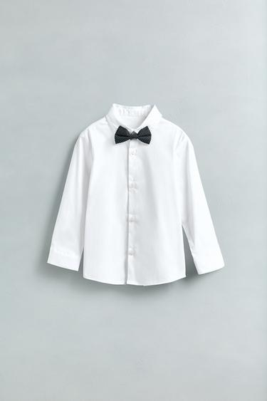 Zara SUPER STRETCH SHIRT WITH REMOVABLE BOW TIE - White - Image 0