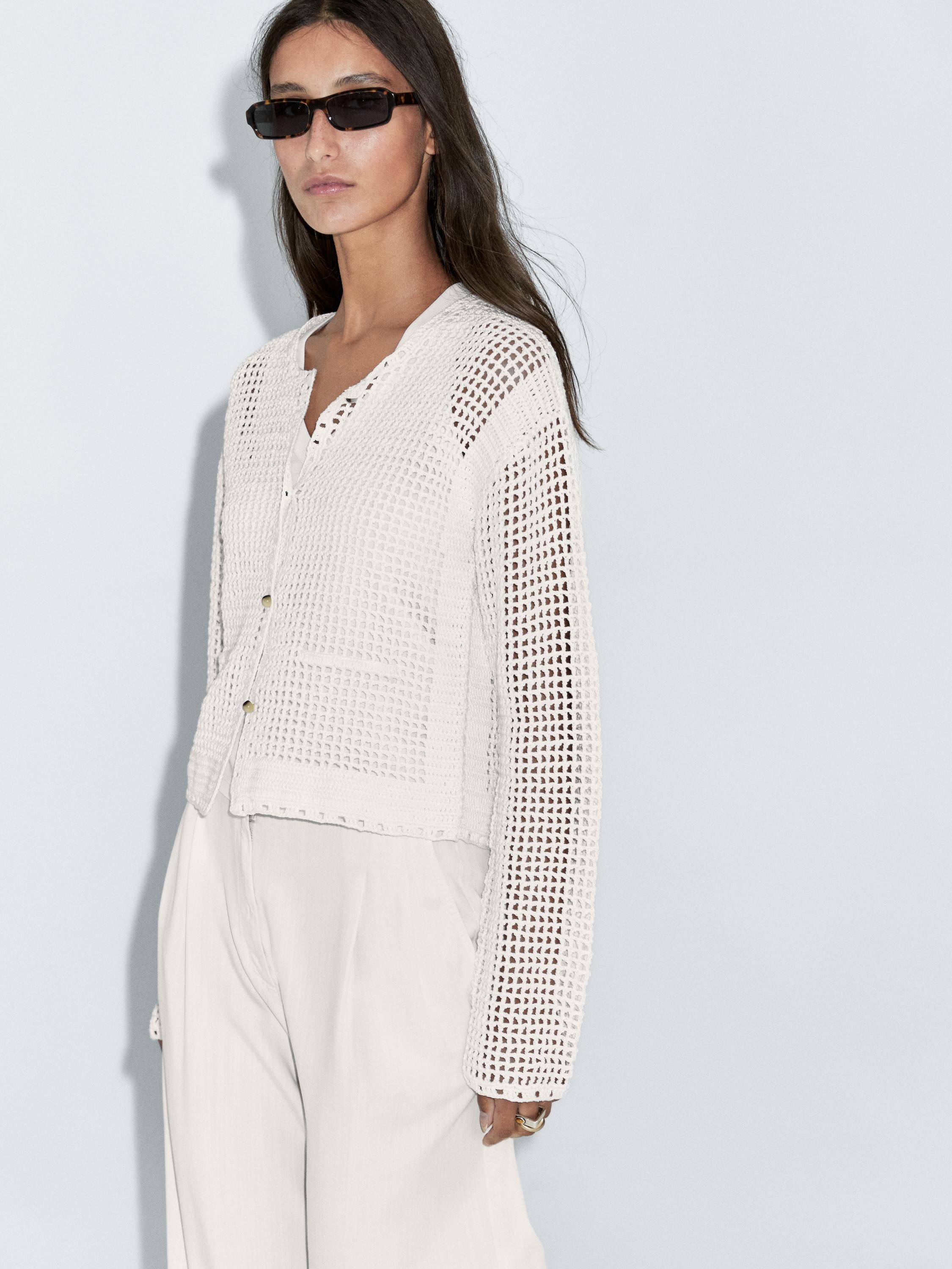 100% cotton openwork crochet cardigan