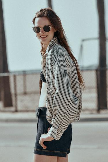 BLOUSON BOMBER À CARREAUX - Noir / Écru de Zara - Image 5