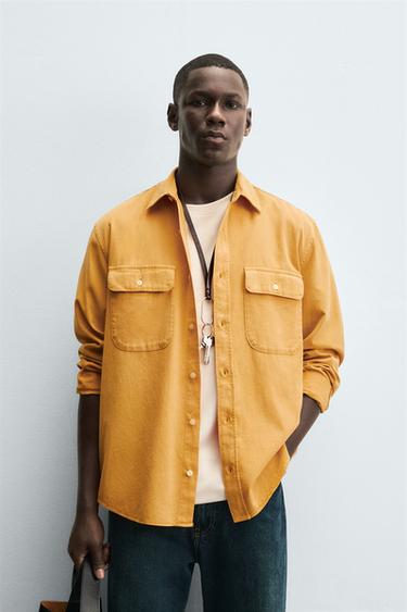 РУБАШКА ИЗ ЛИОЦЕЛЛА И ХЛОПКА С КАРМАНАМИ — ЯРКО-ЖЕЛТЫЙ от Zara