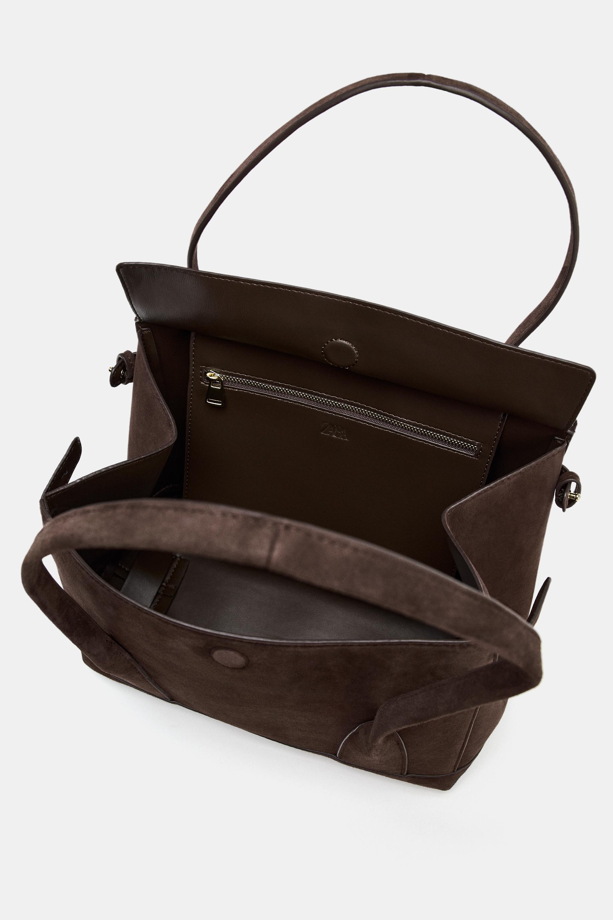 SPLIT LEATHER CITY BAG - Brown | ZARA United States