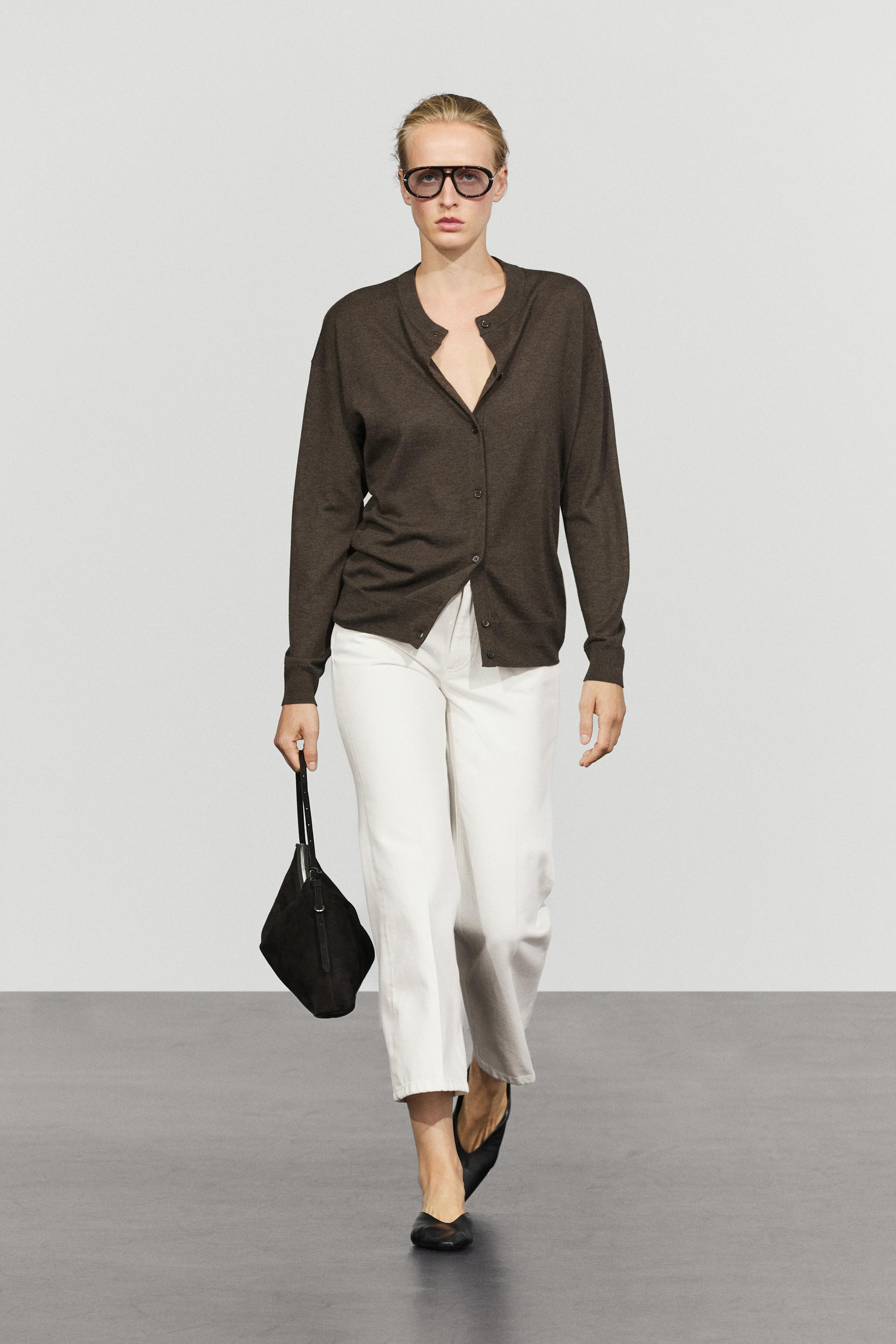 Long knit buttoned cardigan — Black gold