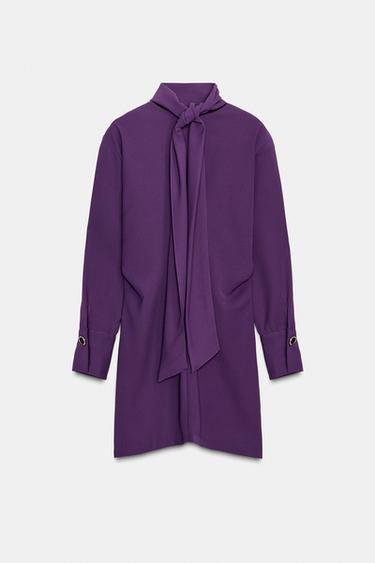 ROBE COURTE AVEC ÉCHARPE - Aubergine de Zara - Image 7