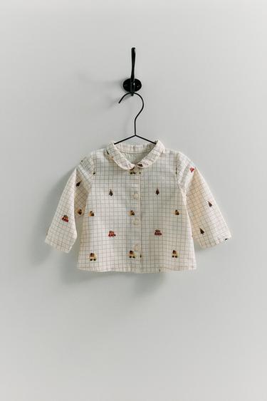 قميص كاروهات بتفاصيل مطرزة - خَام الخاص بـ Zara