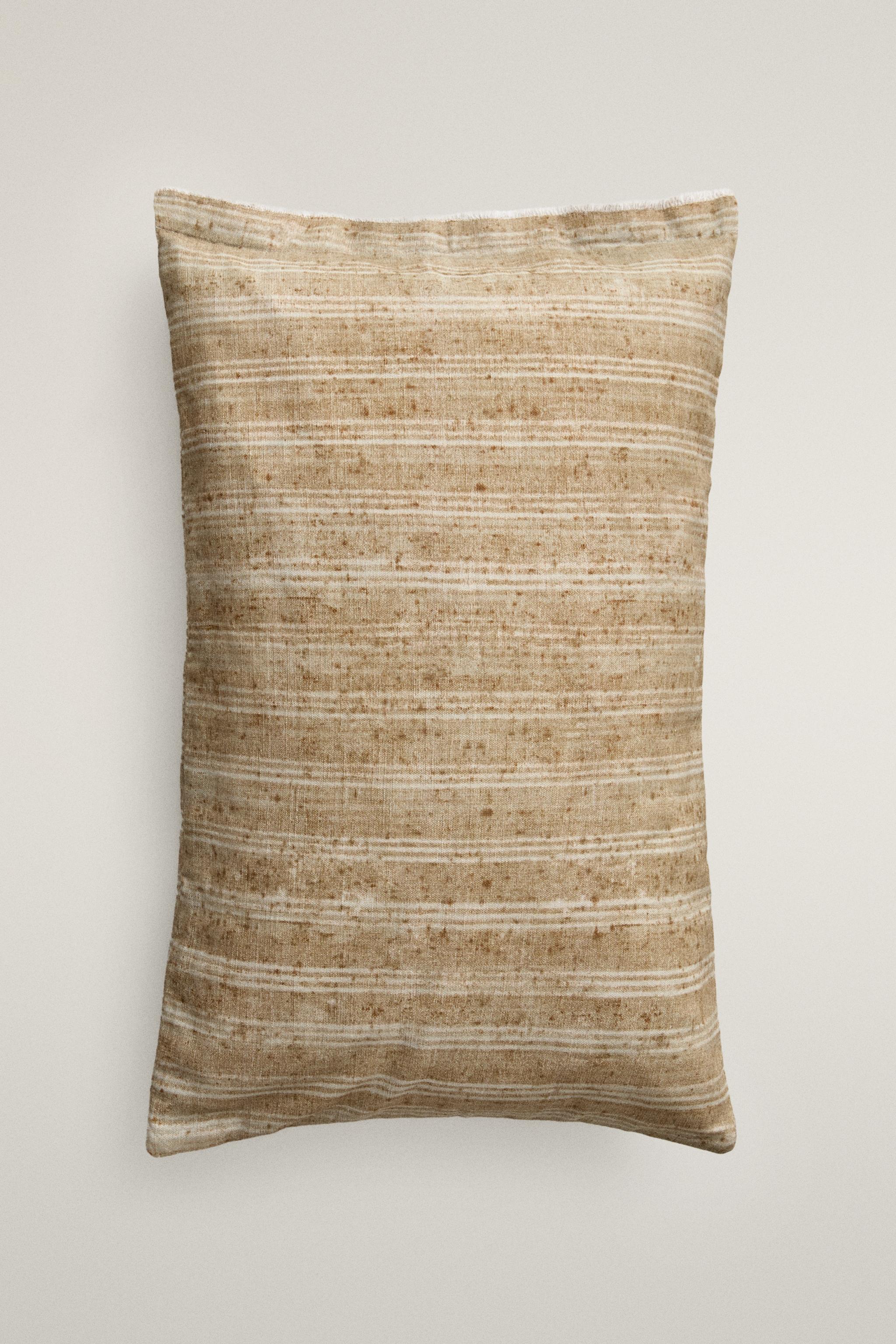 STRIPED FLORAL EMBROIDERED THROW PILLOW COVER
