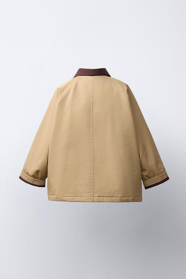 Zara CONTRASTING COLLAR JACKET - taupe brown