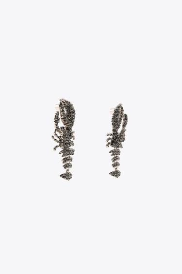 RHINESTONE LOBSTER EARRINGS - Anthracite grey by Zara - Image 3