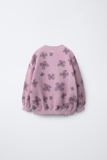 WAFFLE-KNIT FLORAL SWEATSHIRT - Pink by Zara - Image 1