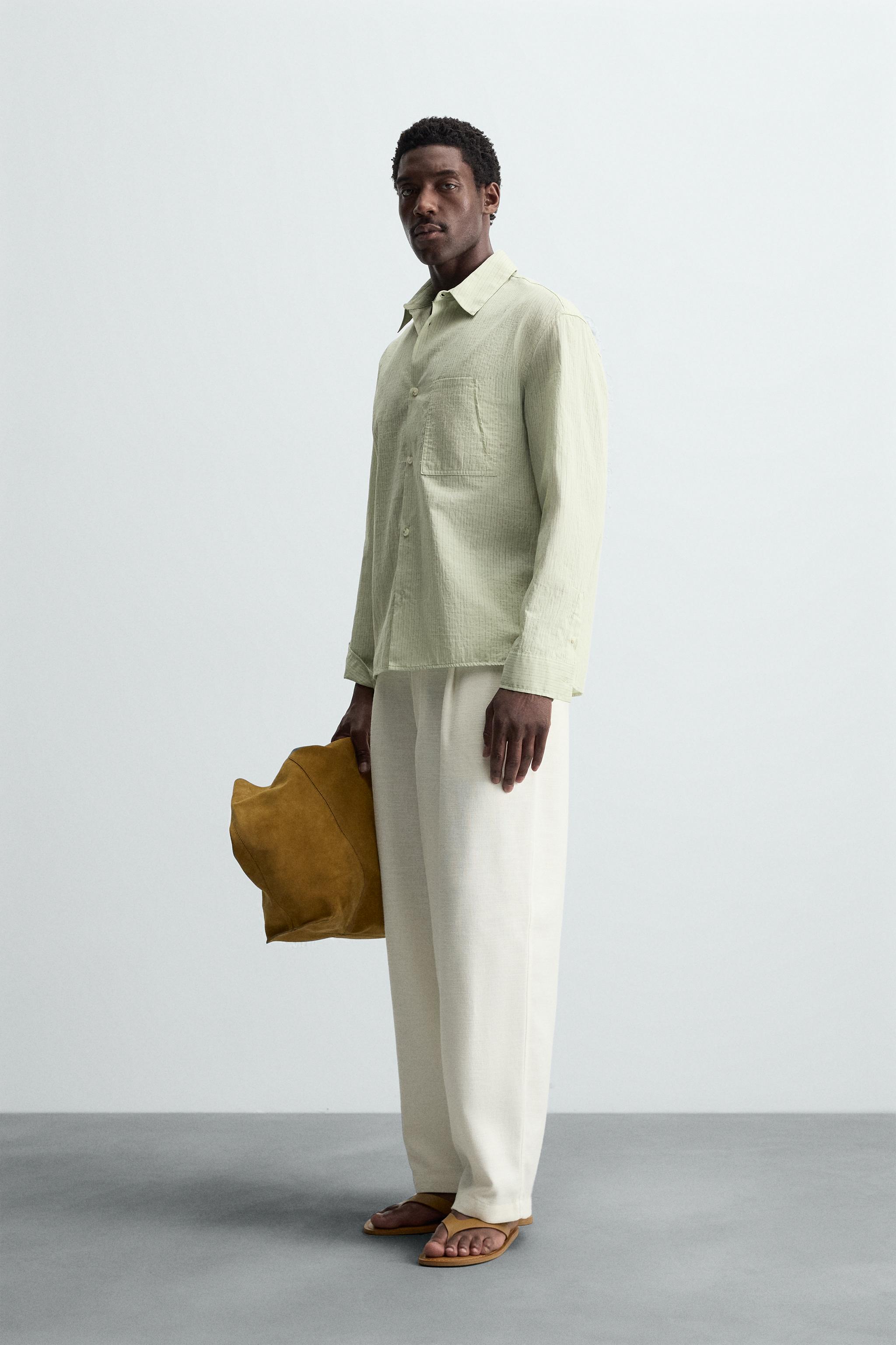 テクスチャーストライプシャツ - ブルー/グリーン | ZARA Japan / 日本