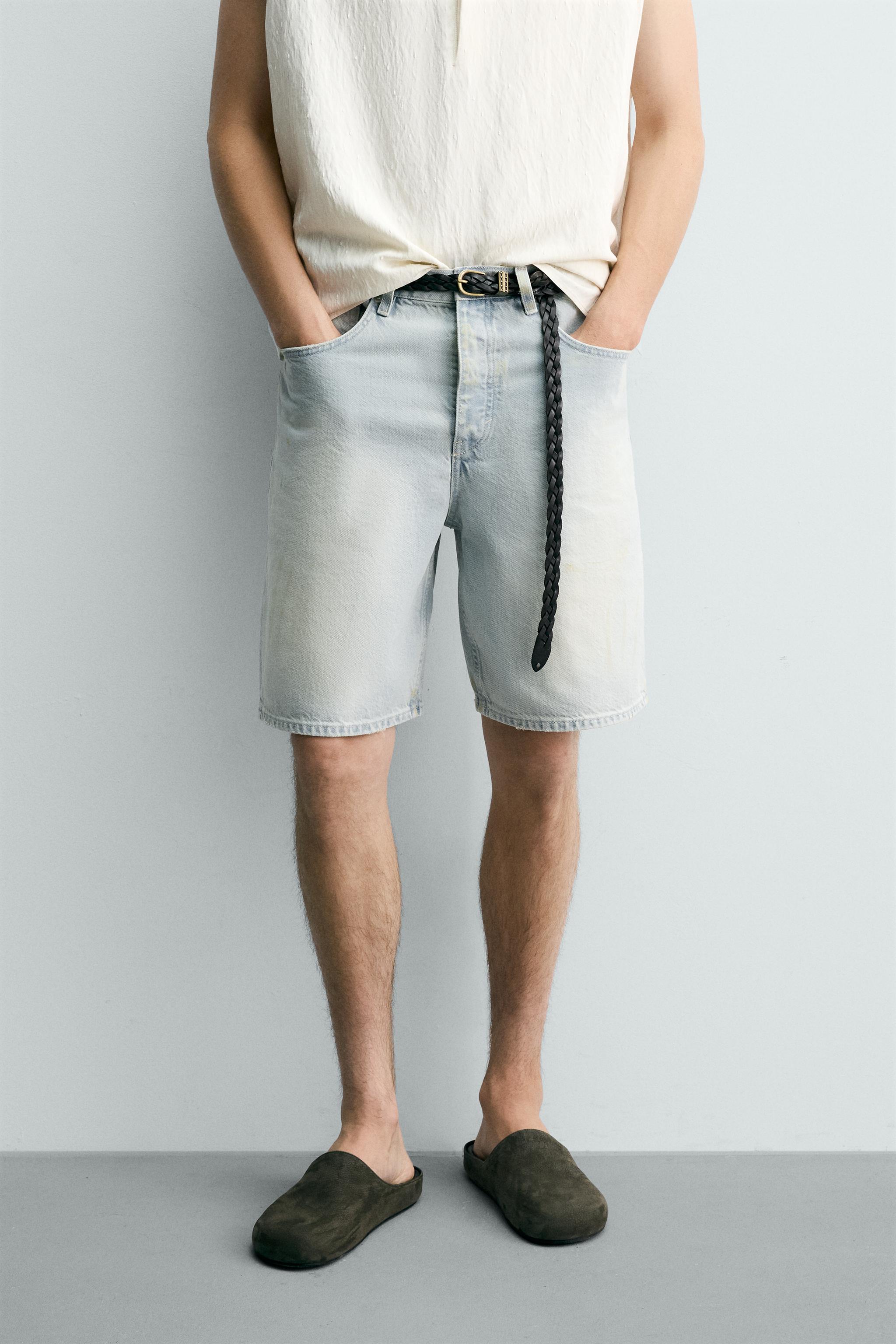 VINTAGE WASH STRAIGHT FIT DENIM SHORTS - Light blue | ZARA United