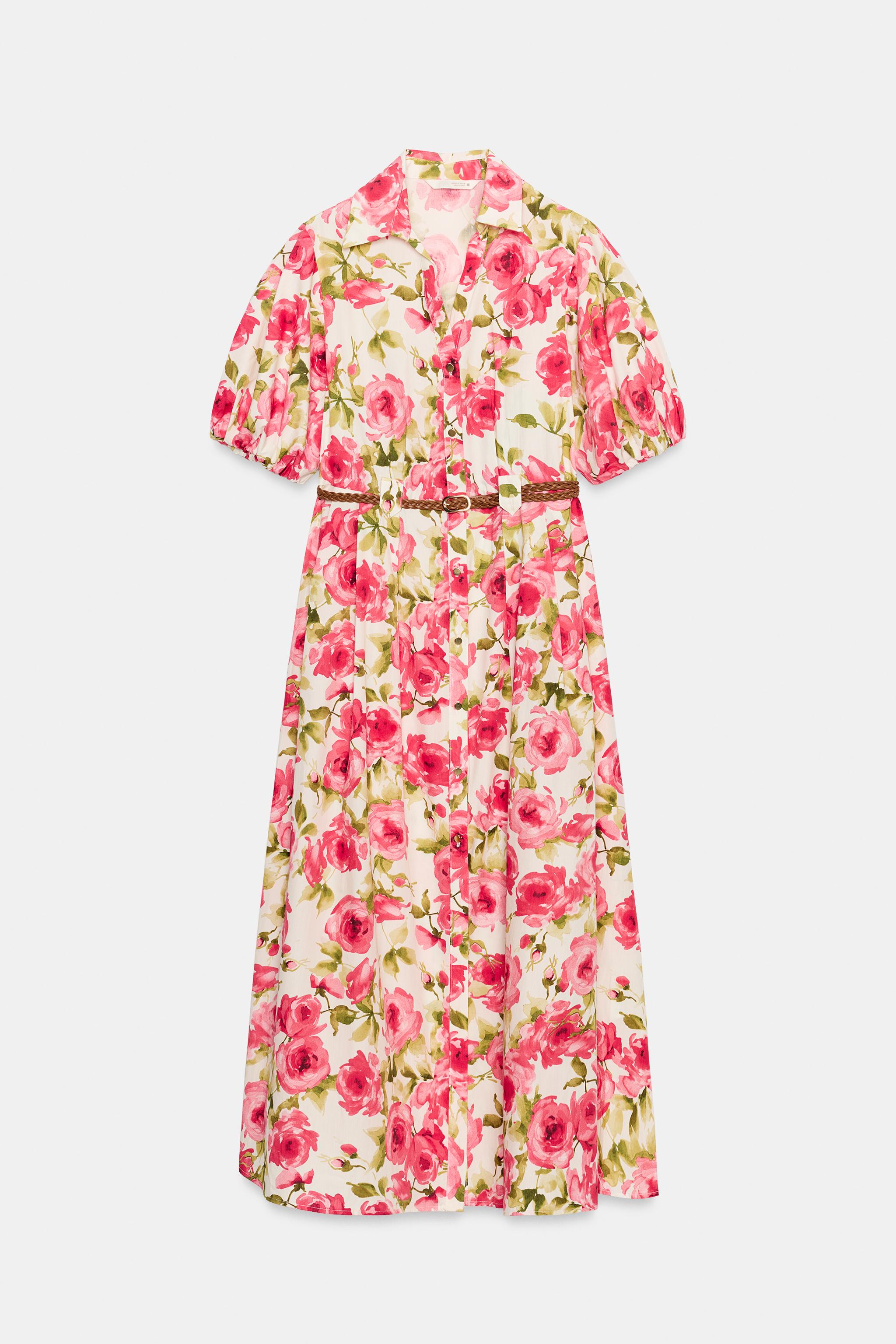 BELTED FLORAL PRINT MIDI DRESS - Multicolored | ZARA United States BELTED FLORAL PRINT MIDI DRESS - Multicolored | ZARA United States