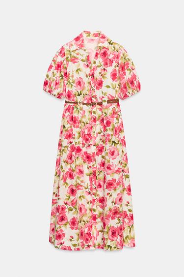FLORAL PRINT MIDI DRESS WITH BELT - Multicoloured by Zara - Image 7